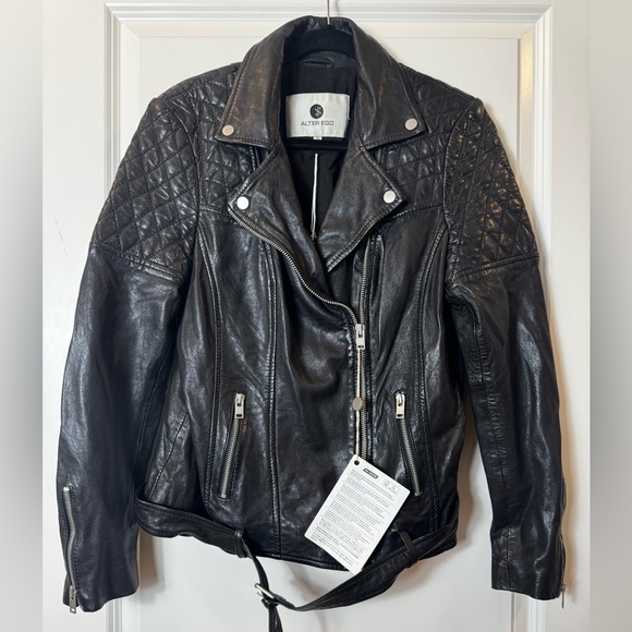 Black 100% Sheep Leather Moto/Biker Jacket - Picture 4 of 11